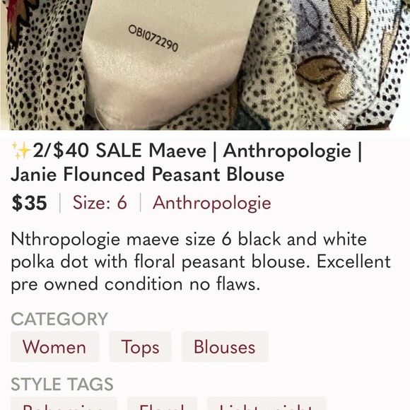 Anthropologie Maeve Janie Flounced Peasant Blouse. Size 00. - Picture 12 of 12